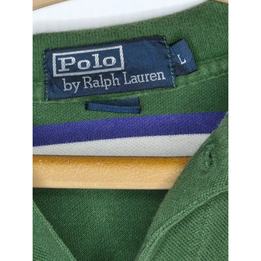 Polo Ralph Lauren Striped Polo Shirt Men’s Large Green Purple  Classic Cotton